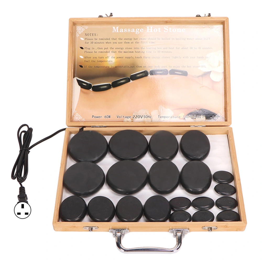 20 PCS Heated Basalt Rocks Fast Heating Round Massage Stones with Bamboo Box Electric Spa Hot Stones 220V UK Plug