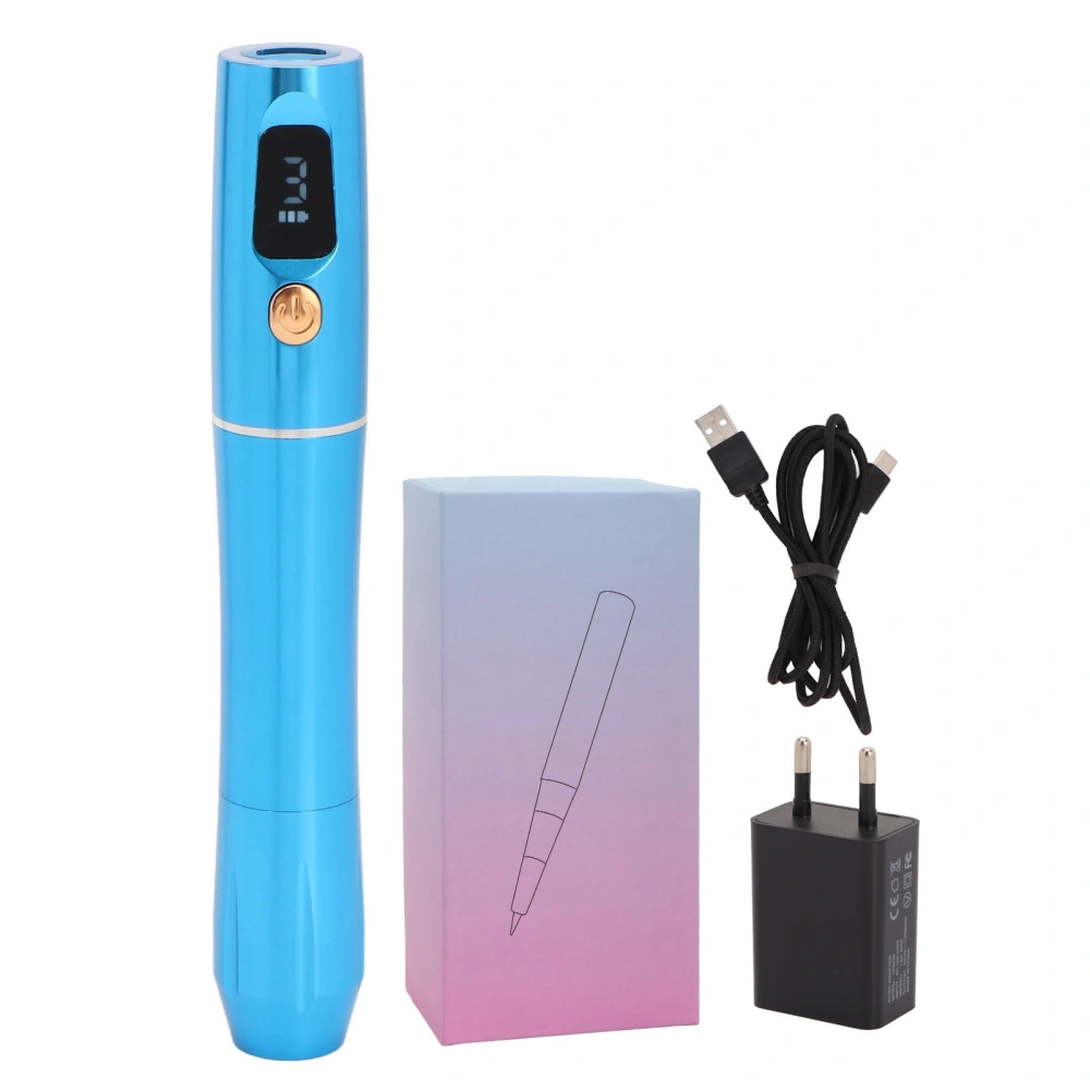 Microblading Machine Pen Wireless Rechargeable 600mAh 5 Gears LED Display Cartridge Needle Blue Makeup Device 100‑240V EU Plug