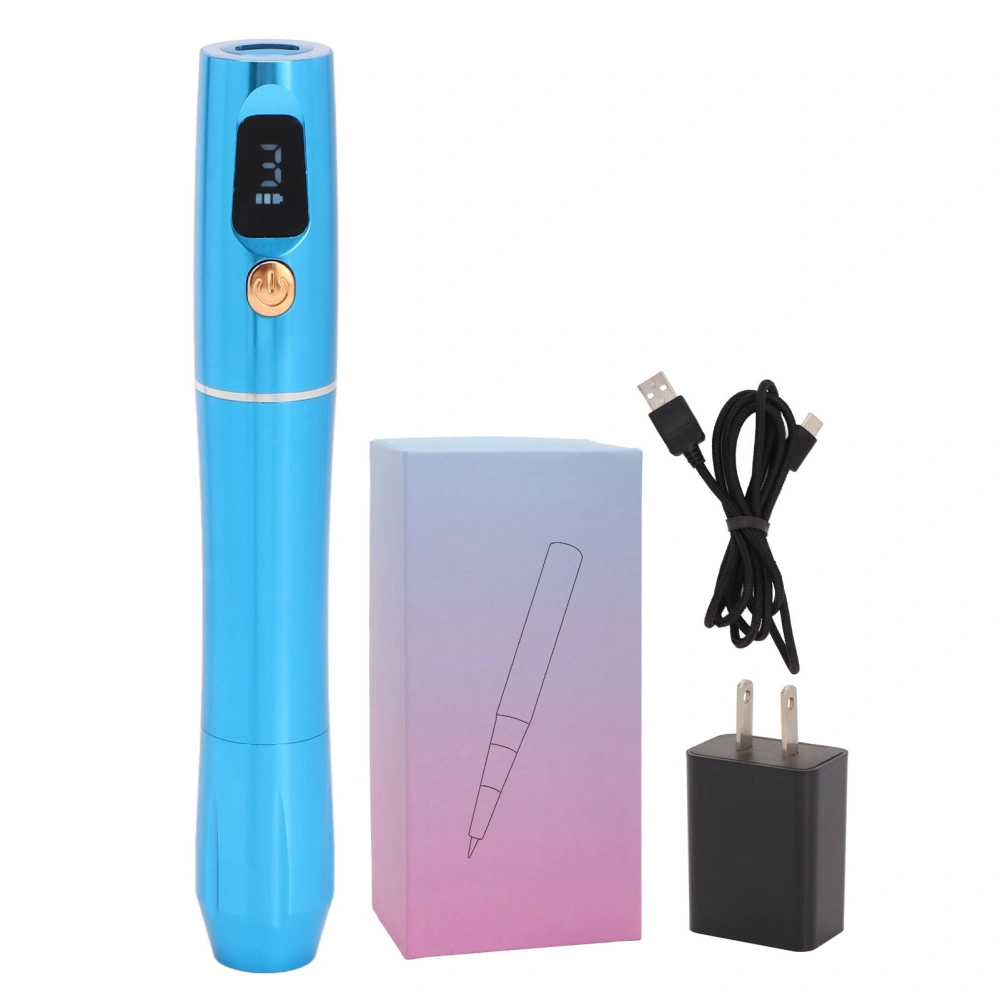 Microblading Machine Pen Wireless Rechargeable 600mAh 5 Gears LED Display Cartridge Needle Blue Makeup Device 100‑240V US Plug