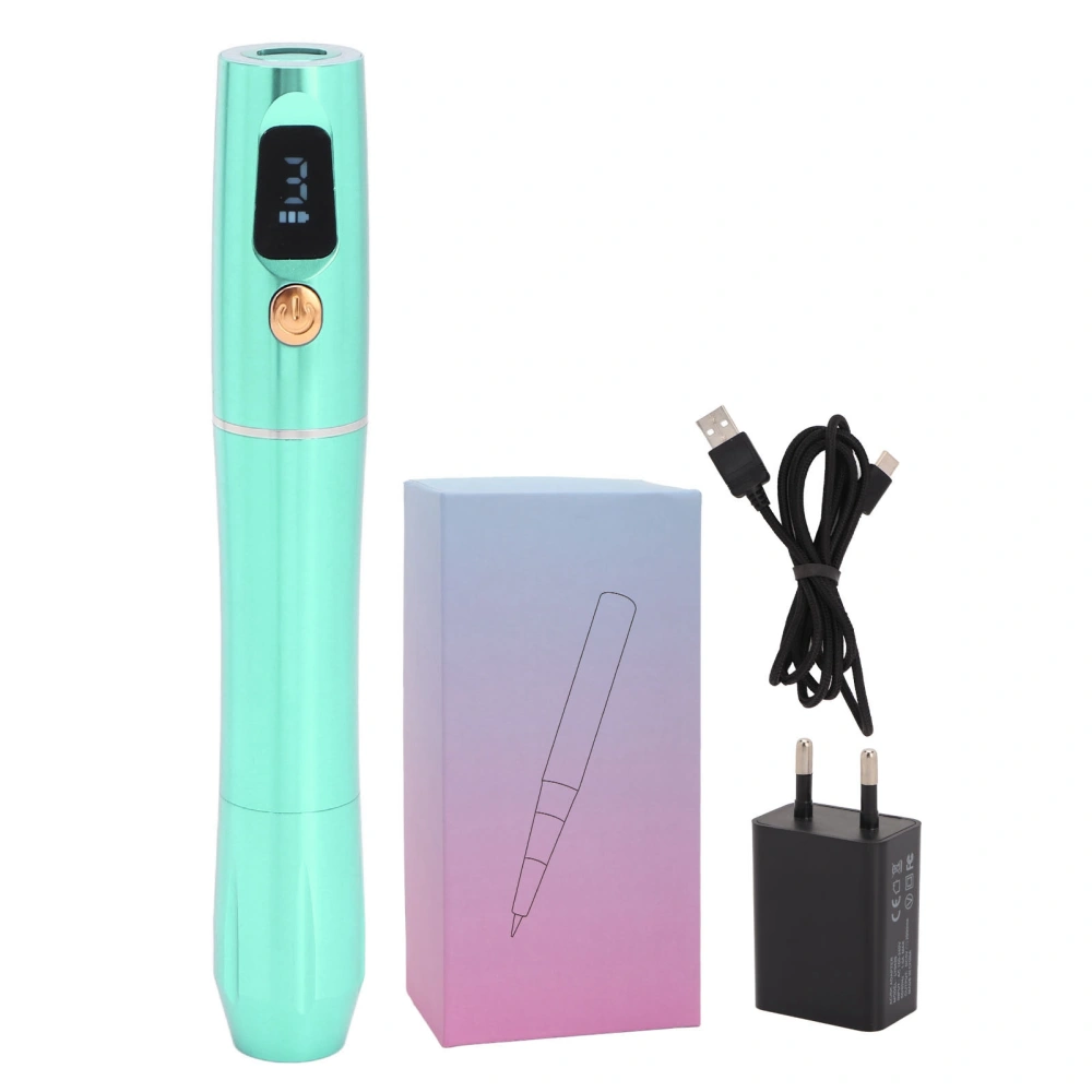 Permanent Makeup Machine 5 Speed Gears Wireless Charging PMU Machine LCD Display Green Tattoo Pen 600mAh 100‑240V EU Plug