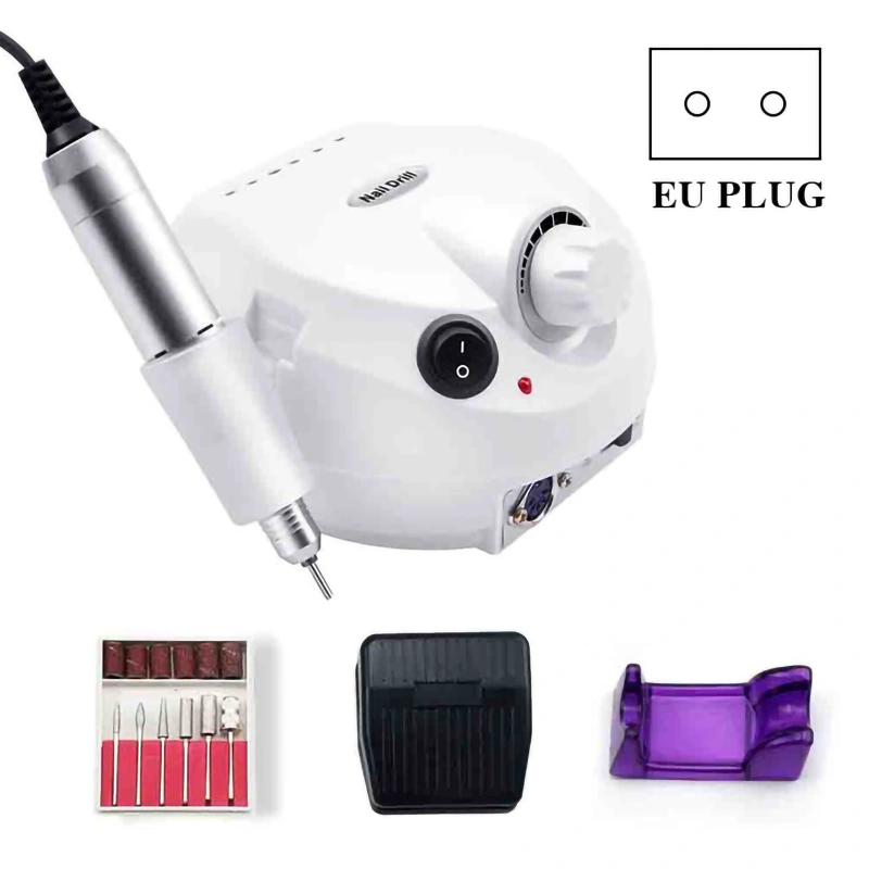 Nail File Drill Set Electric Polisher Nails File Manicure Set for Grinding Polishing EU Plug White