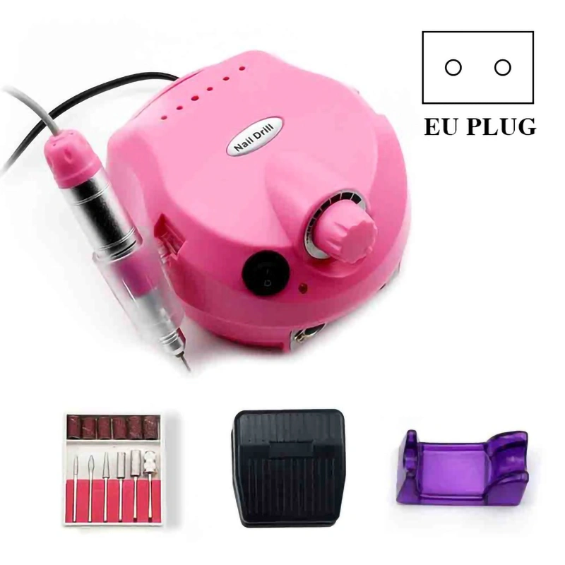 Nail File Drill Set Electric Polisher Nails File Manicure Set for Grinding Polishing EU Plug Pink