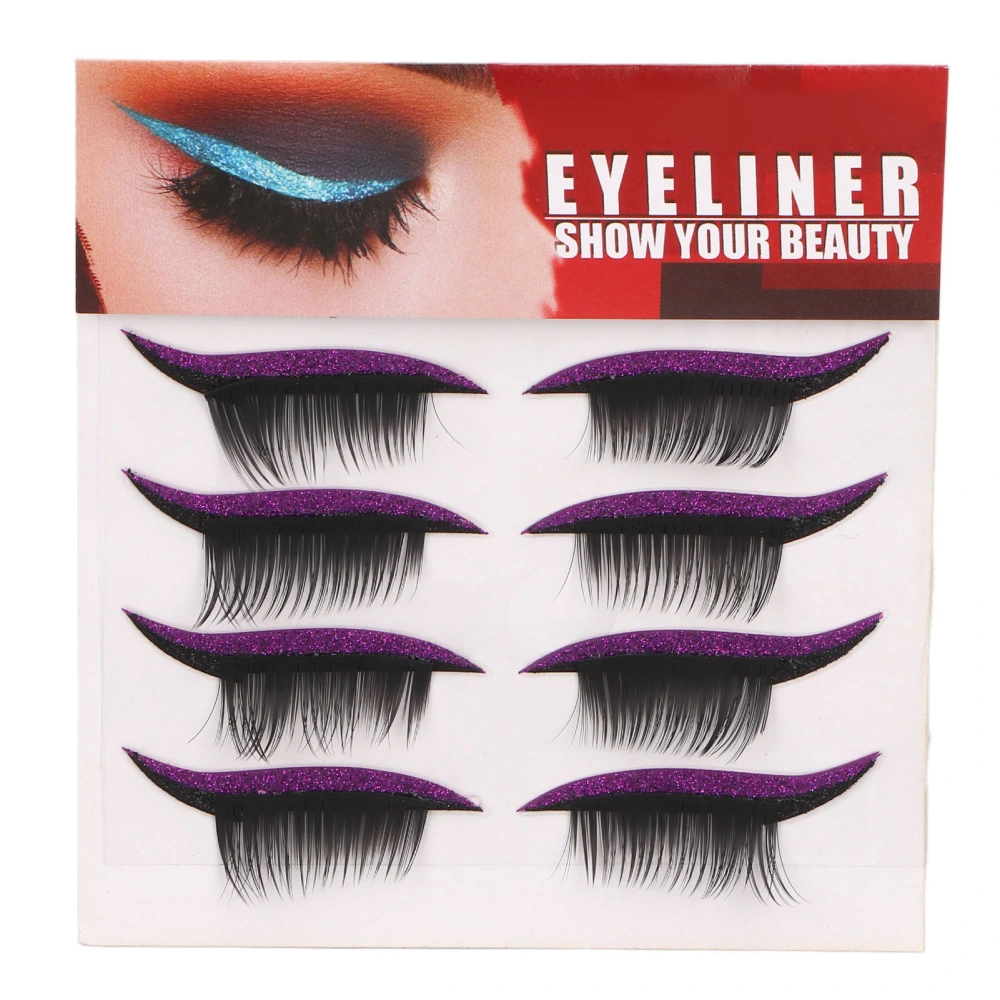 4 Pairs Eyeliner Eyelash Stickers Set Reusable Waterproof Long Lasting Self Adhesive Glitter Eyeliner Sticker Set Purple