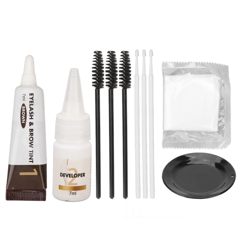 Eyelash Eyebrow Color Kit Professional Waterproof Makeup Brow Lashes Tint Dye Set with Brush Gloves Dark Brown