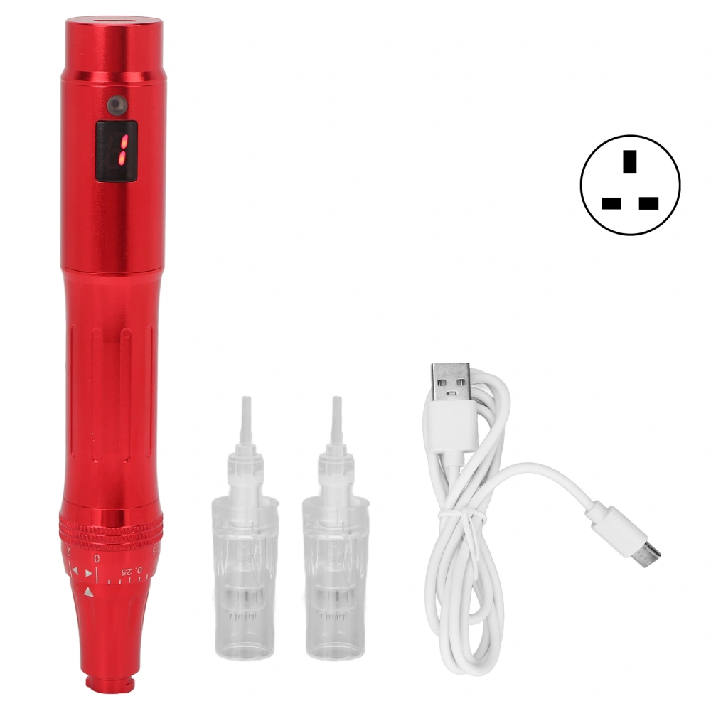 Electric Microneedling Pen 5 Gears Speed LED Microneedling Pen Beauty Device for Skin Care 100‑240V Red UK Plug