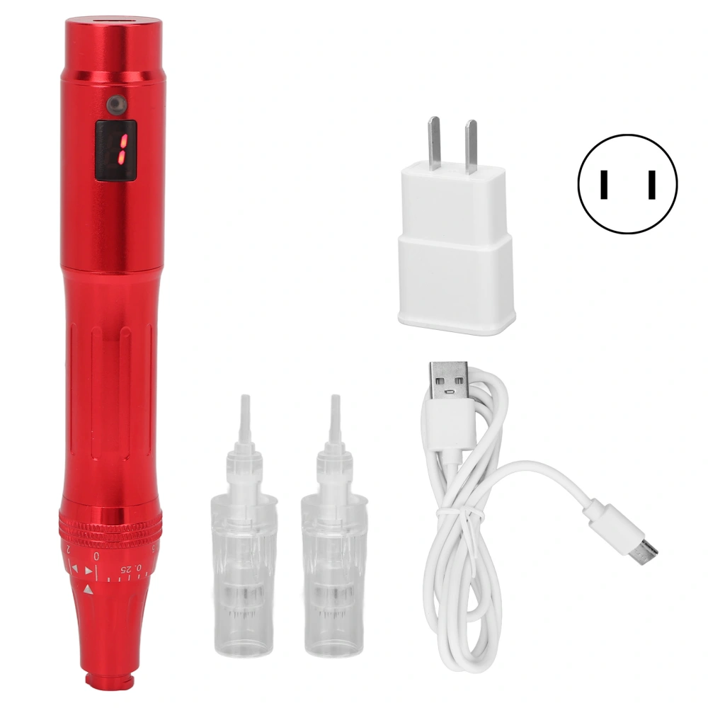 Electric Microneedling Pen 5 Gears Speed LED Microneedling Pen Beauty Device for Skin Care 100‑240V Red US Plug