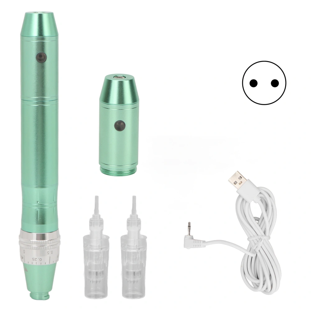 Microneedling Pen Rechargeable Speed Adjustable Electric Microneedling Pen for Skin Care 100‑240V Green EU Plug