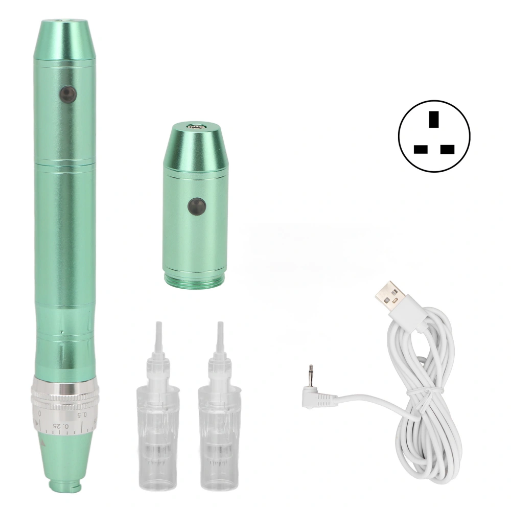 Microneedling Pen Rechargeable Speed Adjustable Electric Microneedling Pen for Skin Care 100‑240V Green UK Plug