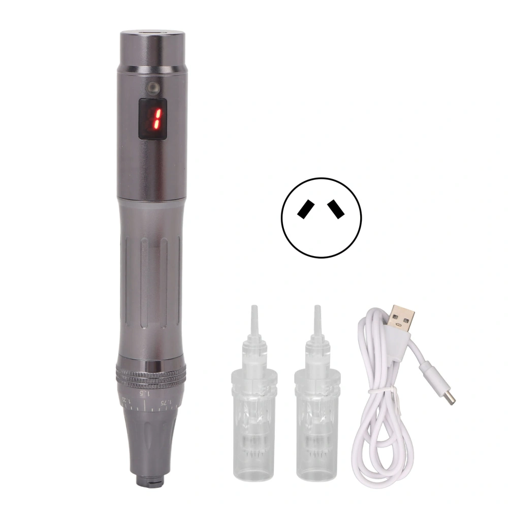 Microneedling Pen 7 Colors Auto 5 Gears Adjustable Skin Care Electric Derma Device for Face Body Grey Black 100‑240V AU Plug