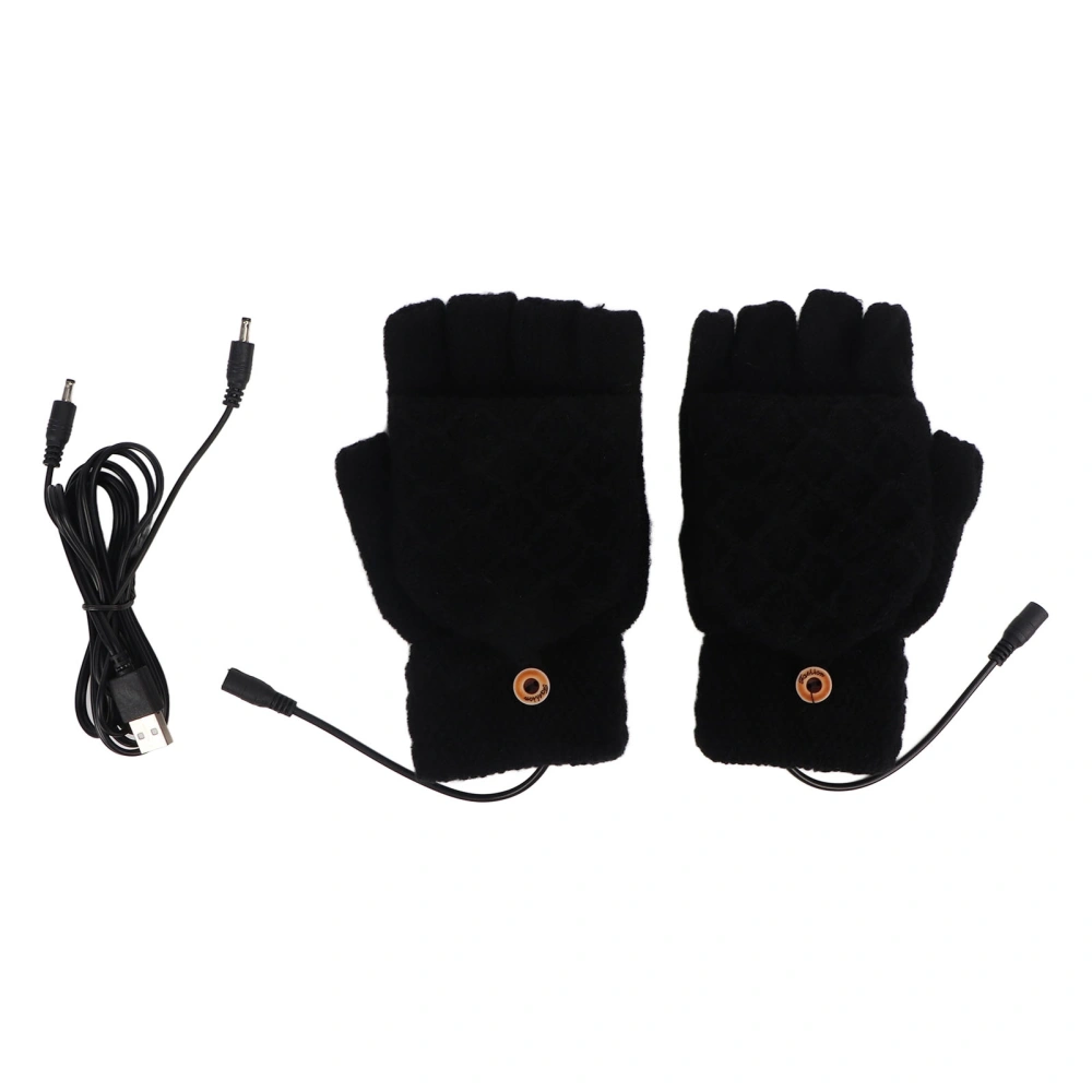 USB Heating Gloves Double Sided Heating Full Finger Half Fingerless Knitting Hand Warmer Gloves for Cycling Black