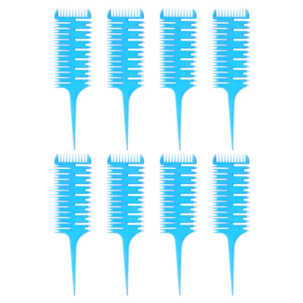 8Pcs 3 Way Tail Comb Weaving Sectioning Foiling 3 in 1 Hair Dye Comb for Hair Coloring Highlighting Blue