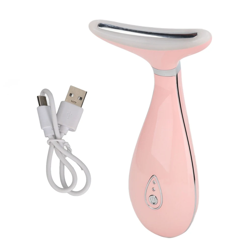 Face Neck Beauty Device Vibration Skin Lifting Tightening Color LED Wrinkle Removal Massager Pink