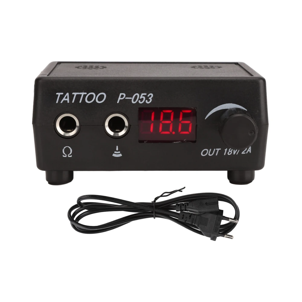 Tattoo Power Supply LED Mini Black Tattoo Machine Power Supply 90‑240V for Coil Machine EU Plug