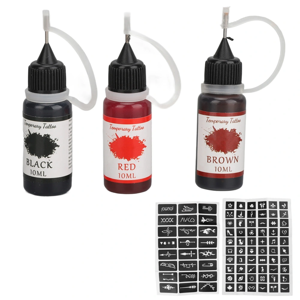 Temporary Tattoo Ink Stencil Kit 3 Colors Ink Long Lasting Waterproof DIY Washable Semi Permanent Tattoo Kit