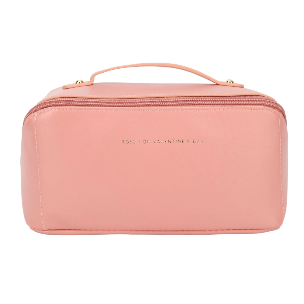 Makeup Storage Bag PU Leather Large Capacity Large Opening Design Multi Partition Waterproof Makeup Travel Bag Rose Pink