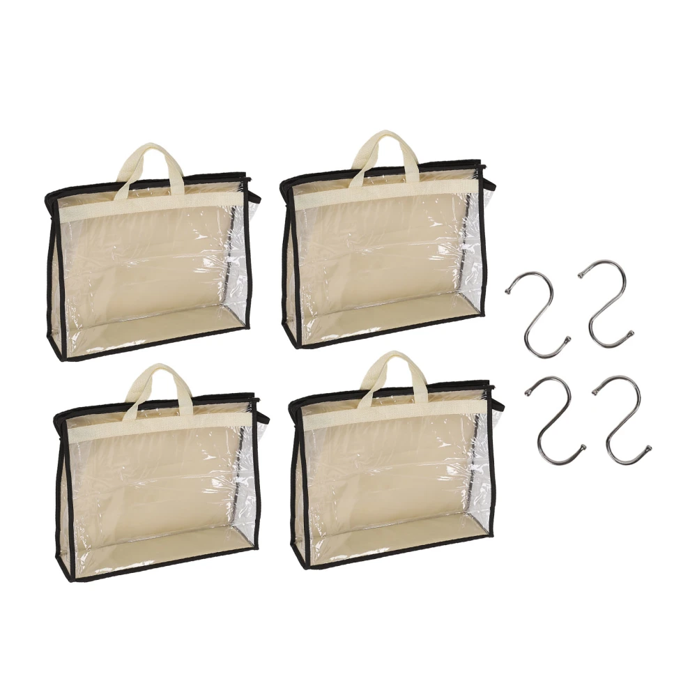 4Pcs Purse Dust Bags Nonwoven Fabrics Transparent PVC Waterproof 4 Sizes Handbag Storage Organizer with S Hooks