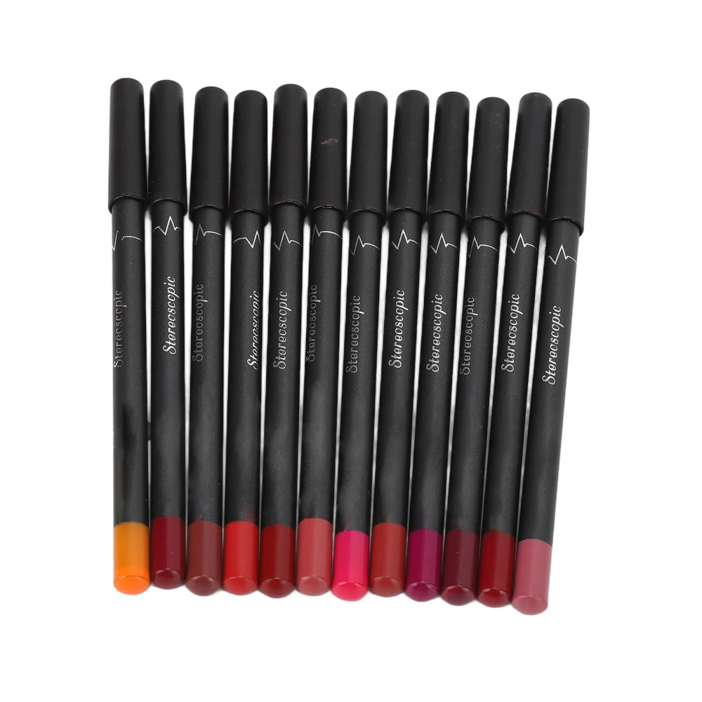 12Pcs Lip Liner Contour Pencil Waterproof Smudge Free Matte Lipstick Makeup Tool Set