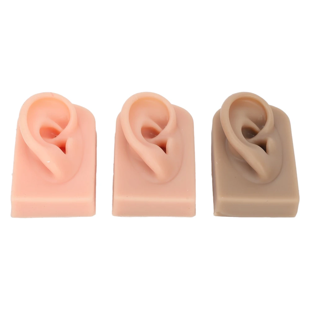 3Pcs Silicone Ear Model Soft Flexible Right Ear 3 Colors Easy to Use Reusable Human Ear Model