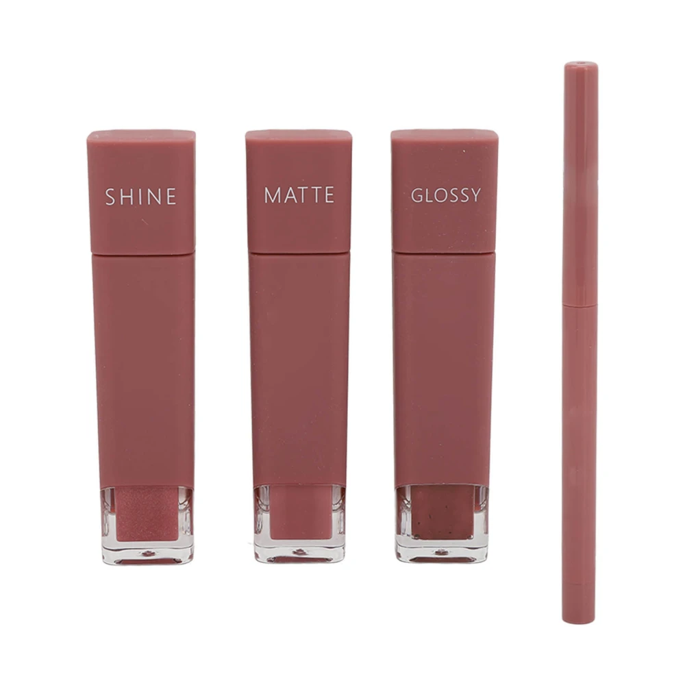 4Pcs Lip Glaze and Lip Liner Set Prevent Fading Long Lasting Matte Moisturizing 4 in 1 Lipstick Kit for Any Skin Type