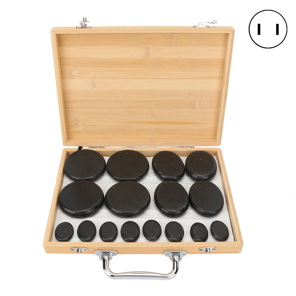 16pcs Hot Stone Warmer Box Fast Heating Round Shape Release Tension Reduce Pressure Massage Stones Set 110V US Plug