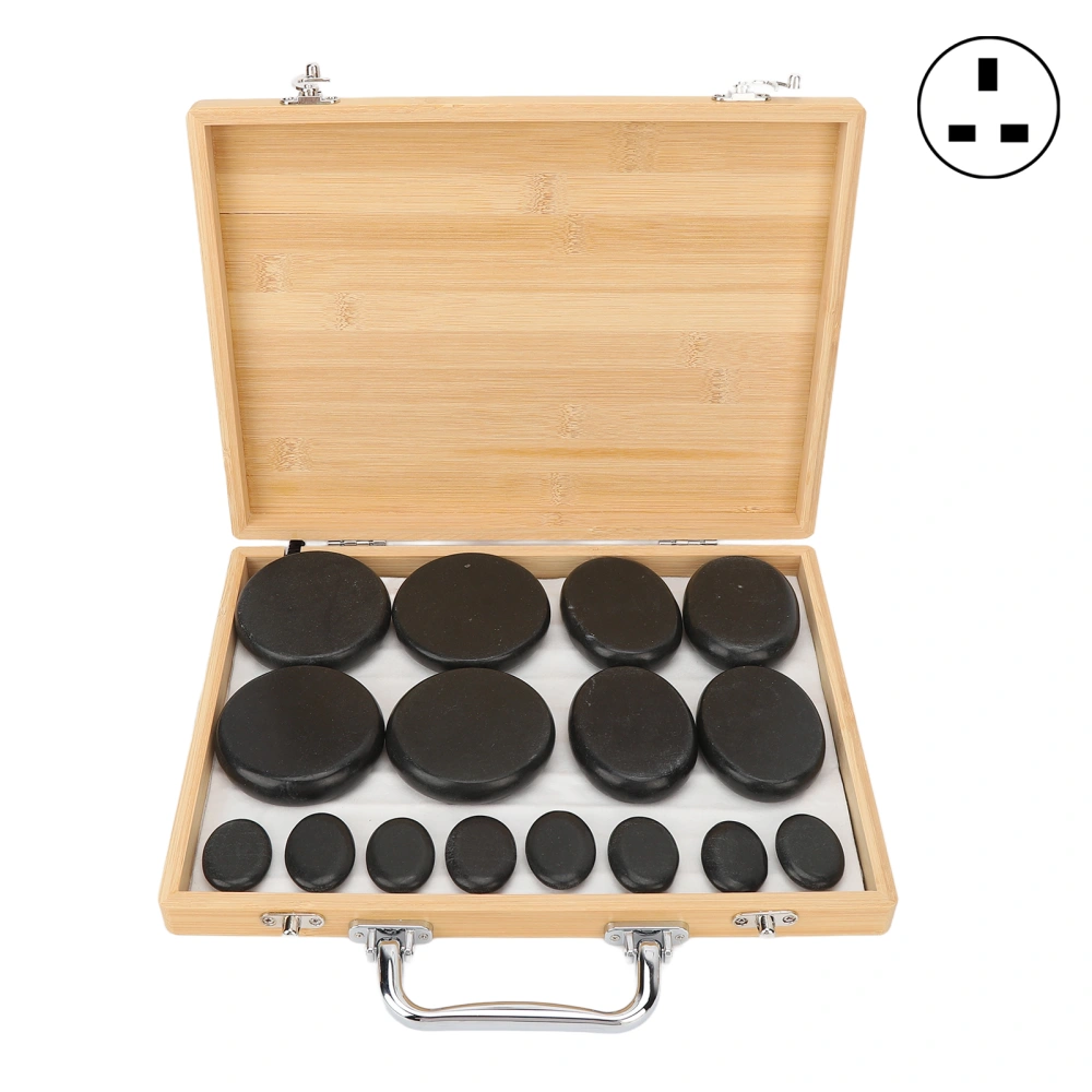 16pcs Hot Stone Warmer Box Fast Heating Round Shape Release Tension Reduce Pressure Massage Stones Set 220V UK Plug