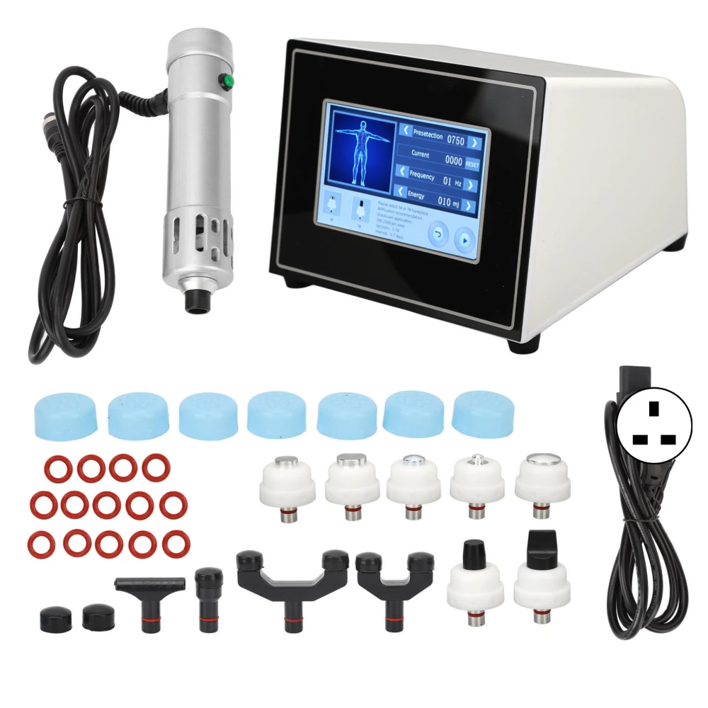 Shockwave Therapy Machine Energy Adjustable ED Shockwave Treatment Machine for Soft Tissue Silver 100‑240V UK Plug