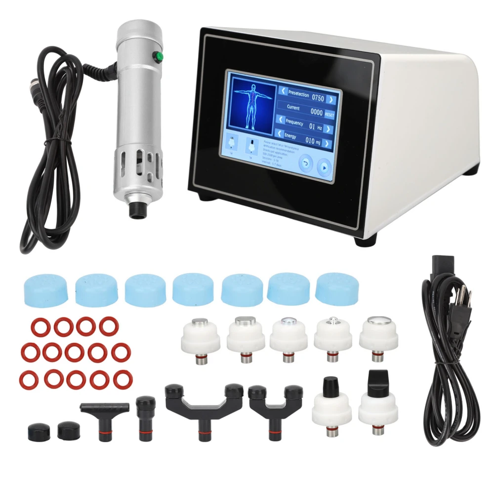 Shockwave Therapy Machine Energy Adjustable ED Shockwave Treatment Machine for Soft Tissue Silver 100‑240V US Plug