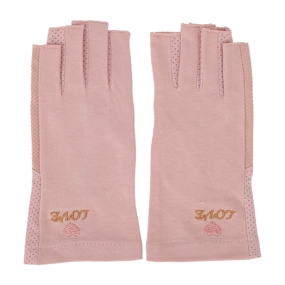 Manicure Gloves UV Protection Stretchy Breathable Fingerless Fiber Cotton Nail Lamp Gloves for Home Salon Pale Pinkish Gray