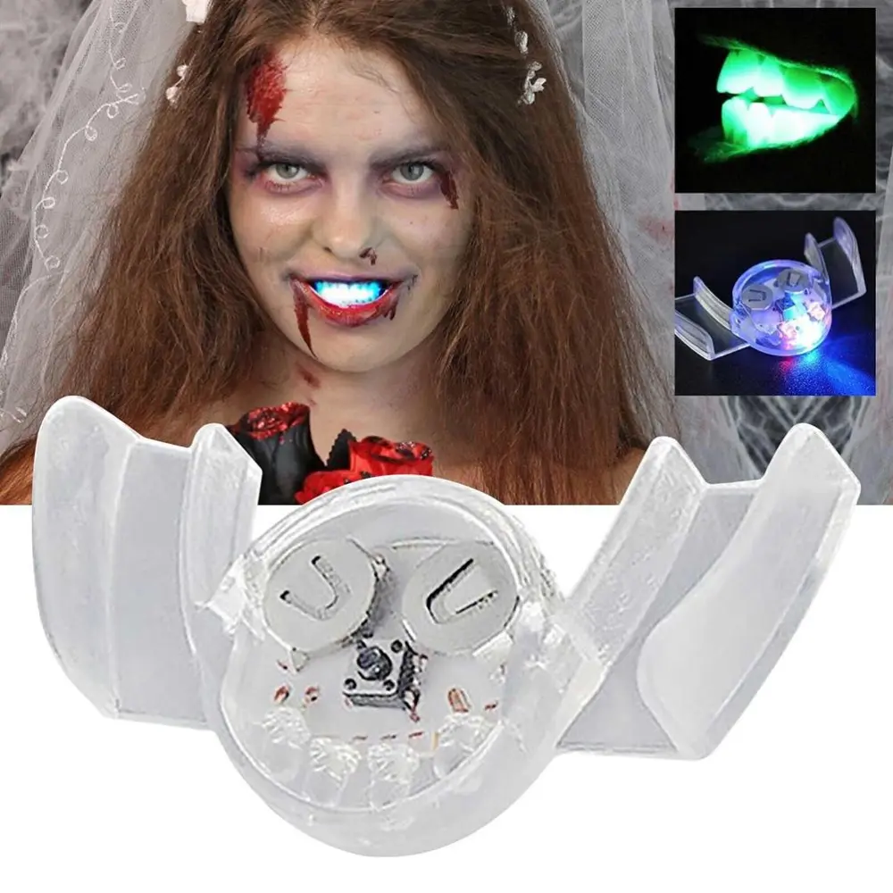 Halloween Glow Braces Toys Flashing LED Mouth Braces Light Up Piece Glow Teeth Halloween Party Tricky Cosplay Luminous Dentures