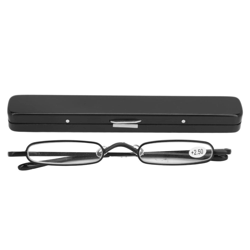 Slim Reading Glasses Small Portable Stainless Steel Metal HD Mini Reading Glasses for with Case Elderly Men Women Black +250