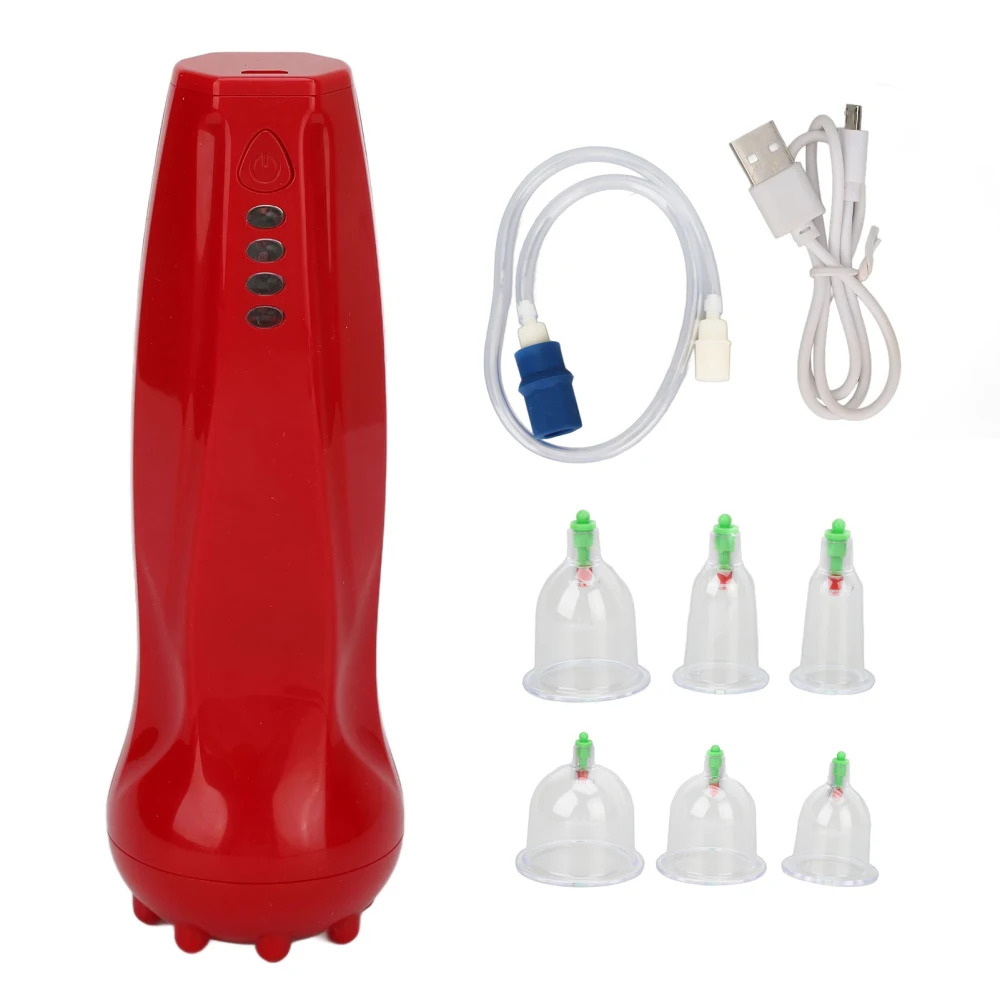 Cellulite Cupping Massager Electric Vacuum One Touch Design 4 Levels Adjustment Smart Dynamic Cupping Therapy Set Red