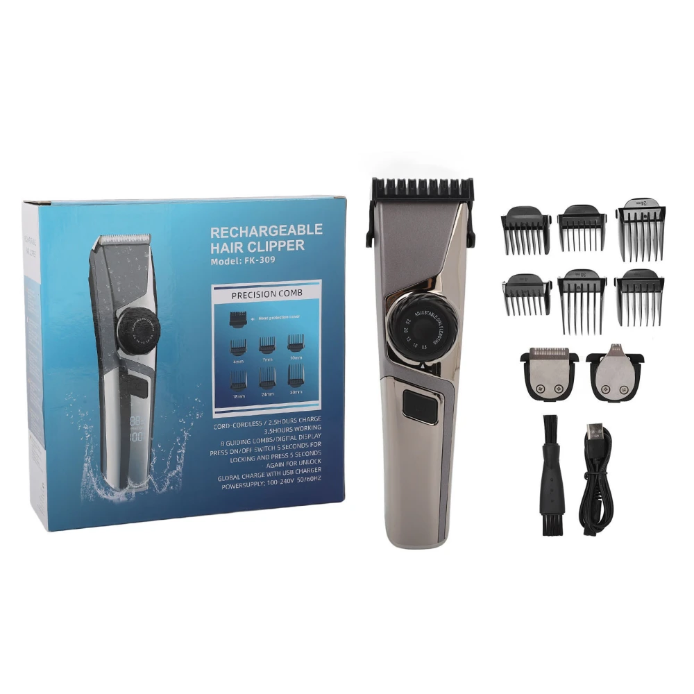 Electric Hair Cutter Clipper Multifunctional Digital Display Washable Fine Tuning Beard Trimmer for Home Salon