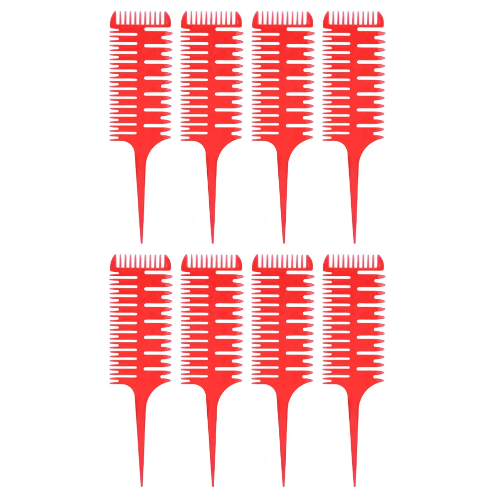 8pcs Tail Comb 3 Sided Structure Fish Bone Shape ABS Transparent Red Rounded Teeth Salon Comb for Barber Shop Home