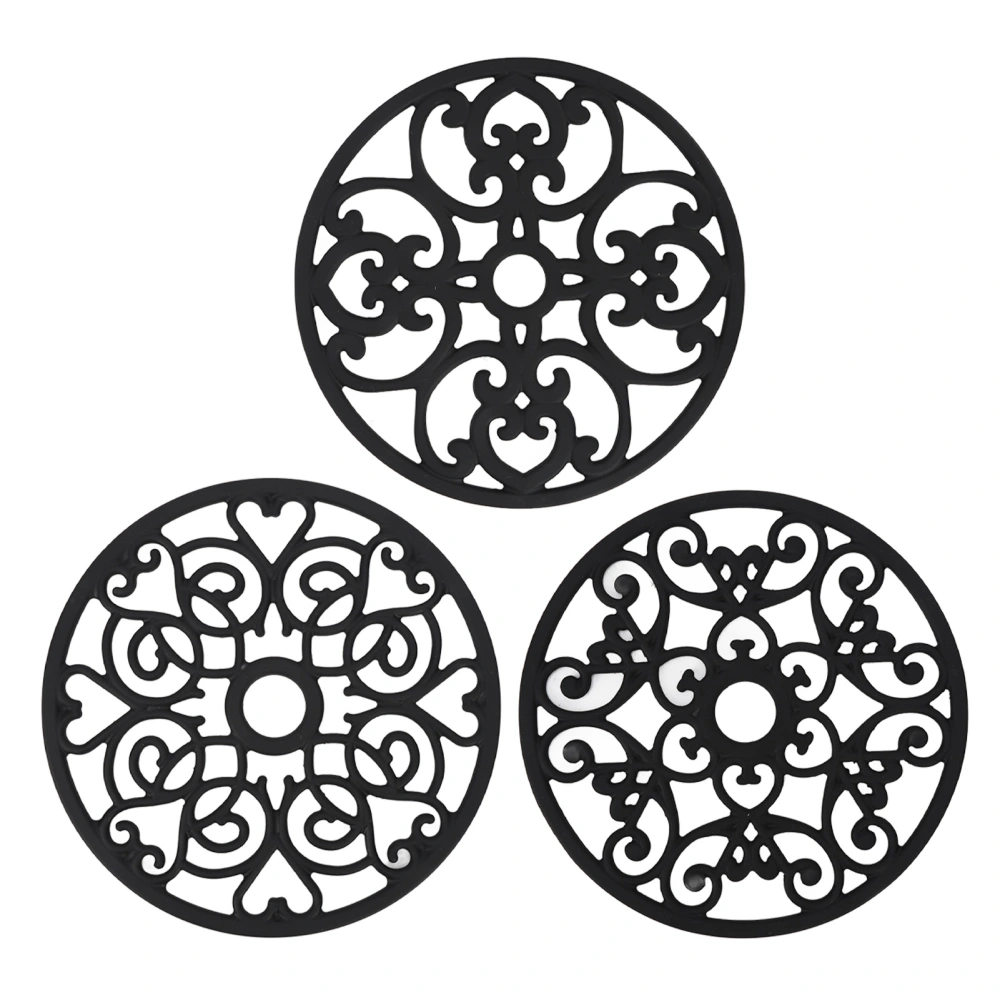 3pcs Modern Kitchen Trivets Waterproof Hollow Carved High Temperature Resistance Round Trivets