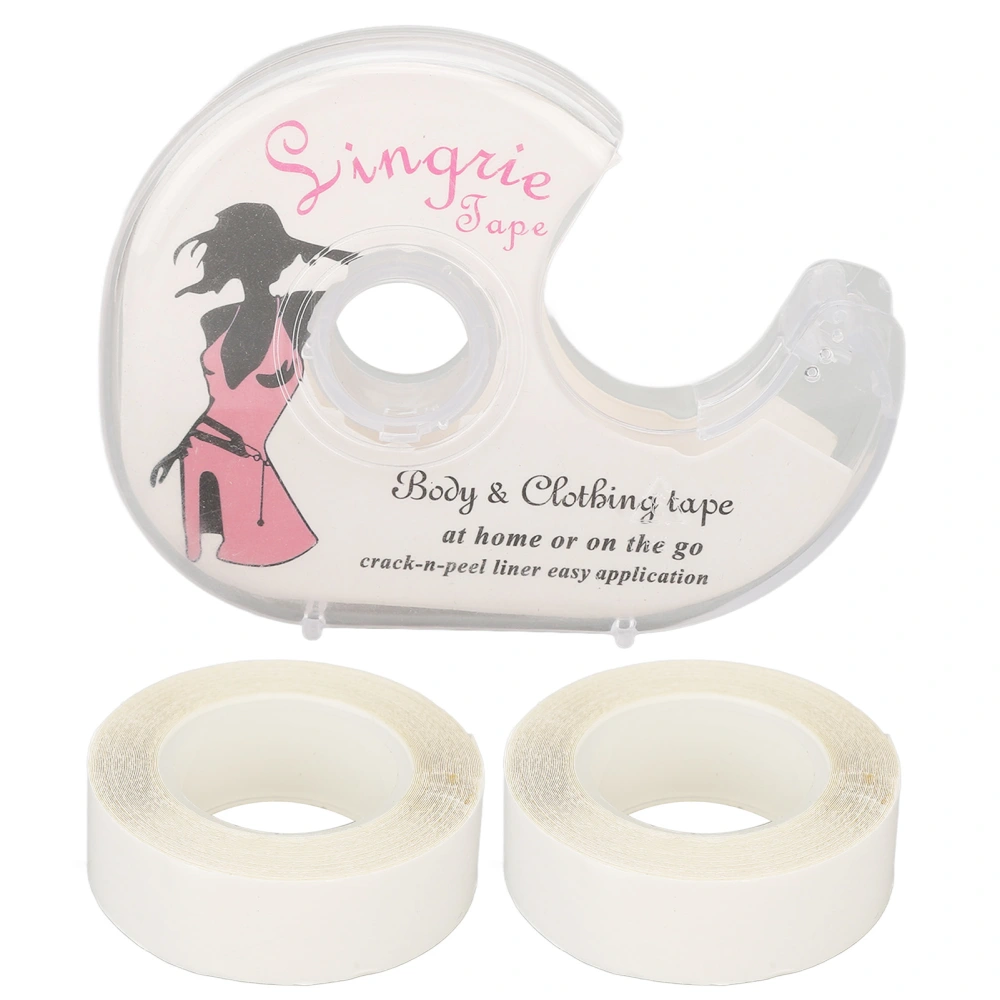 2 Rolls Women Double Sided Tape with Dispenser Transparent for Fashion Clothes Body All Skin