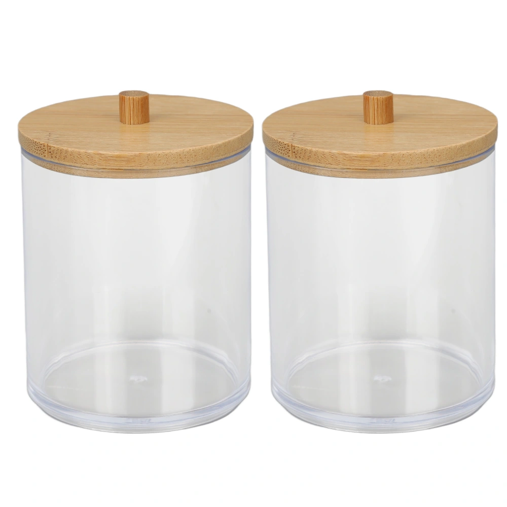 2PCS Cotton Swab Storage Box Plastic Cylinder Transparent with Bamboo Lid Cotton Swab Organizer for Home