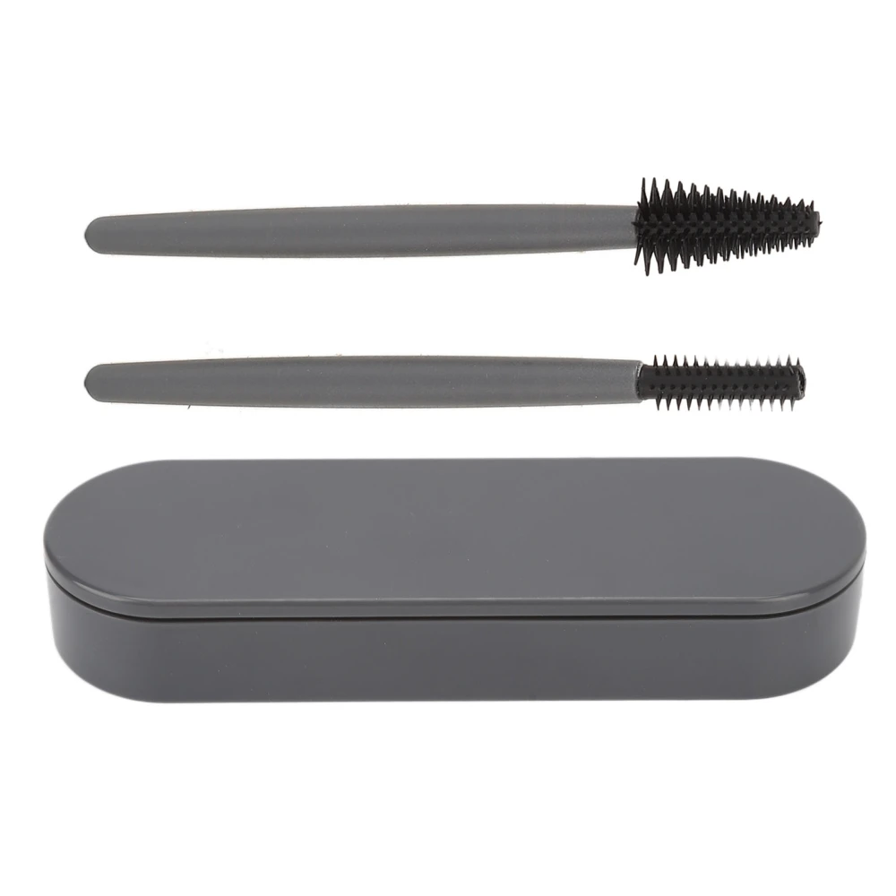 Eyelash Brush Set Soft Elastic Silicone Reusable Washable Dustproof Box Portable Makeup Brush for Home Grey