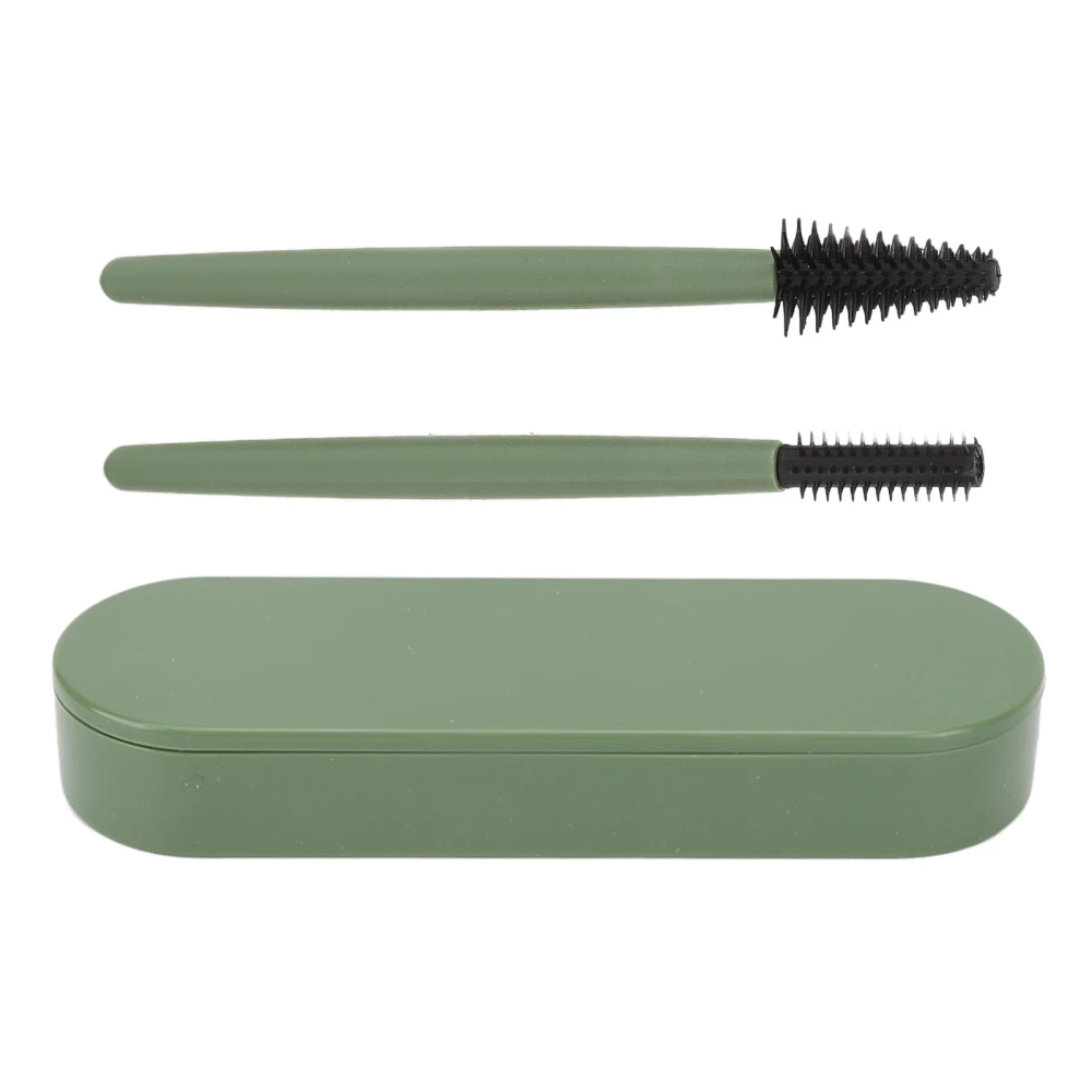 Eyelash Brush Set Soft Elastic Silicone Reusable Washable Dustproof Box Portable Makeup Brush for Home Green