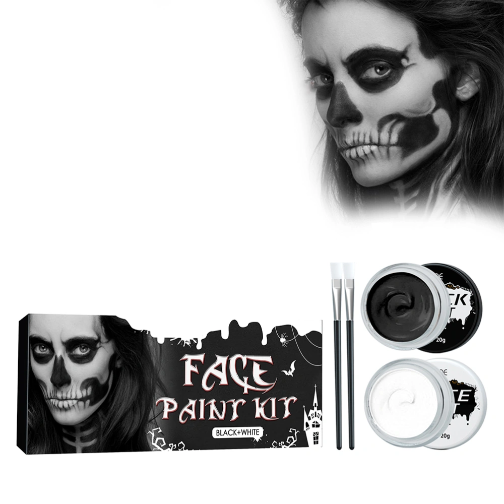 Halloween Cosplay Face Body Paint SFX Makeup Black + White Face Paint Special Effects Makeup Kit Dress Up Non Toxic Face Painting Kits for Adults