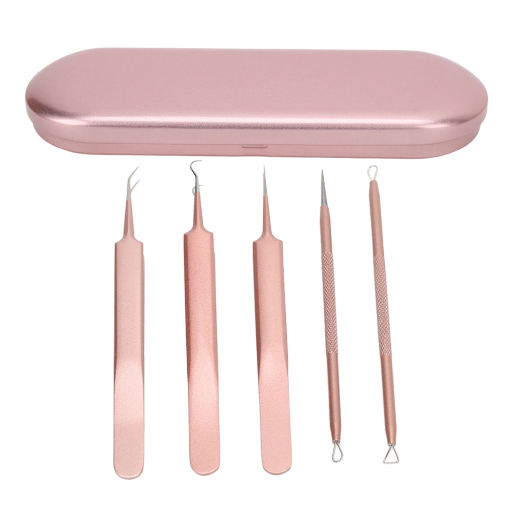 5Pcs Blackhead Remover Tool Stainless Steel Pimple Extractor Needle Storage Box Face Cleaning Tool for Skin Rose Gold