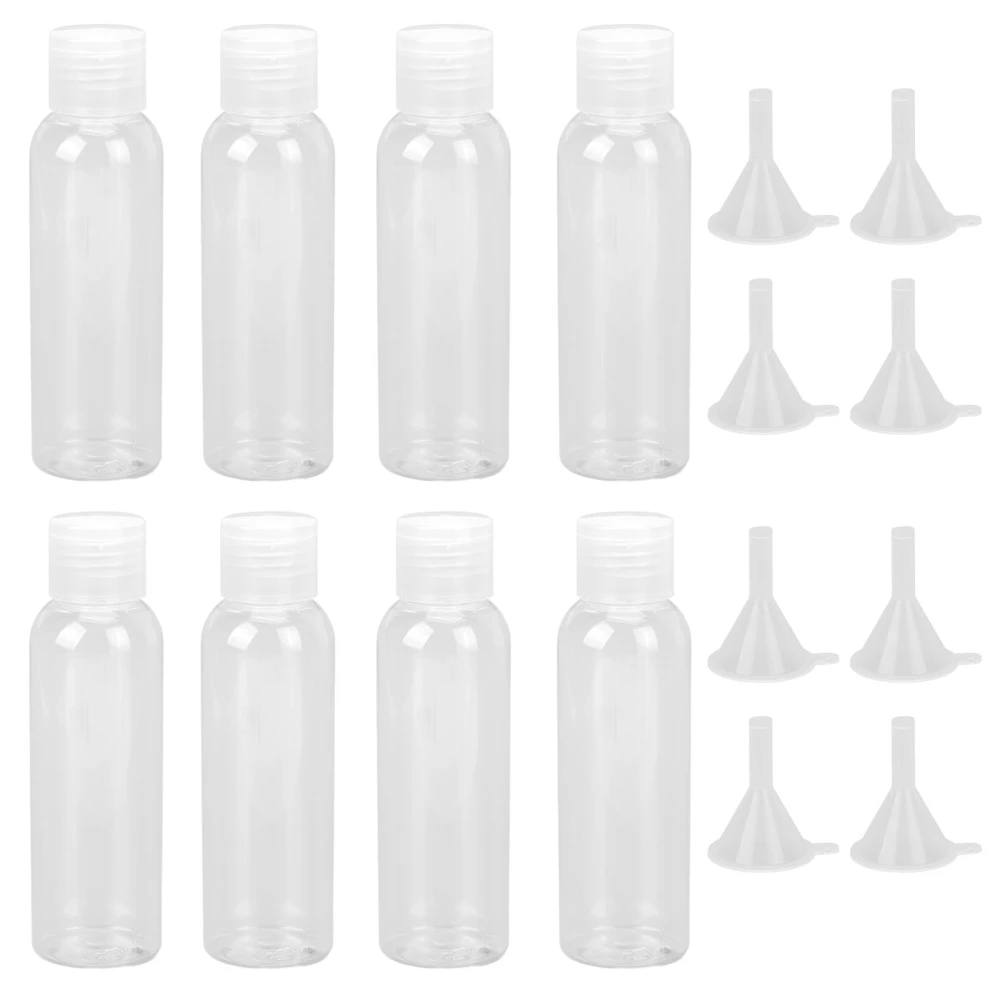 8pcs Cosmetic Travel Bottle Transparent Empty Plastic Mini Cosmetic Containers with 8 Funnels for Perfume Lotion 100ml