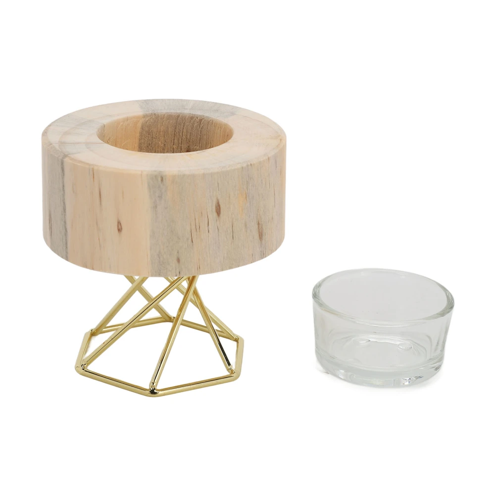 Candle Holder Wooden Candlestick Decorative Display Stand Kit with Metal Bracket and Cup