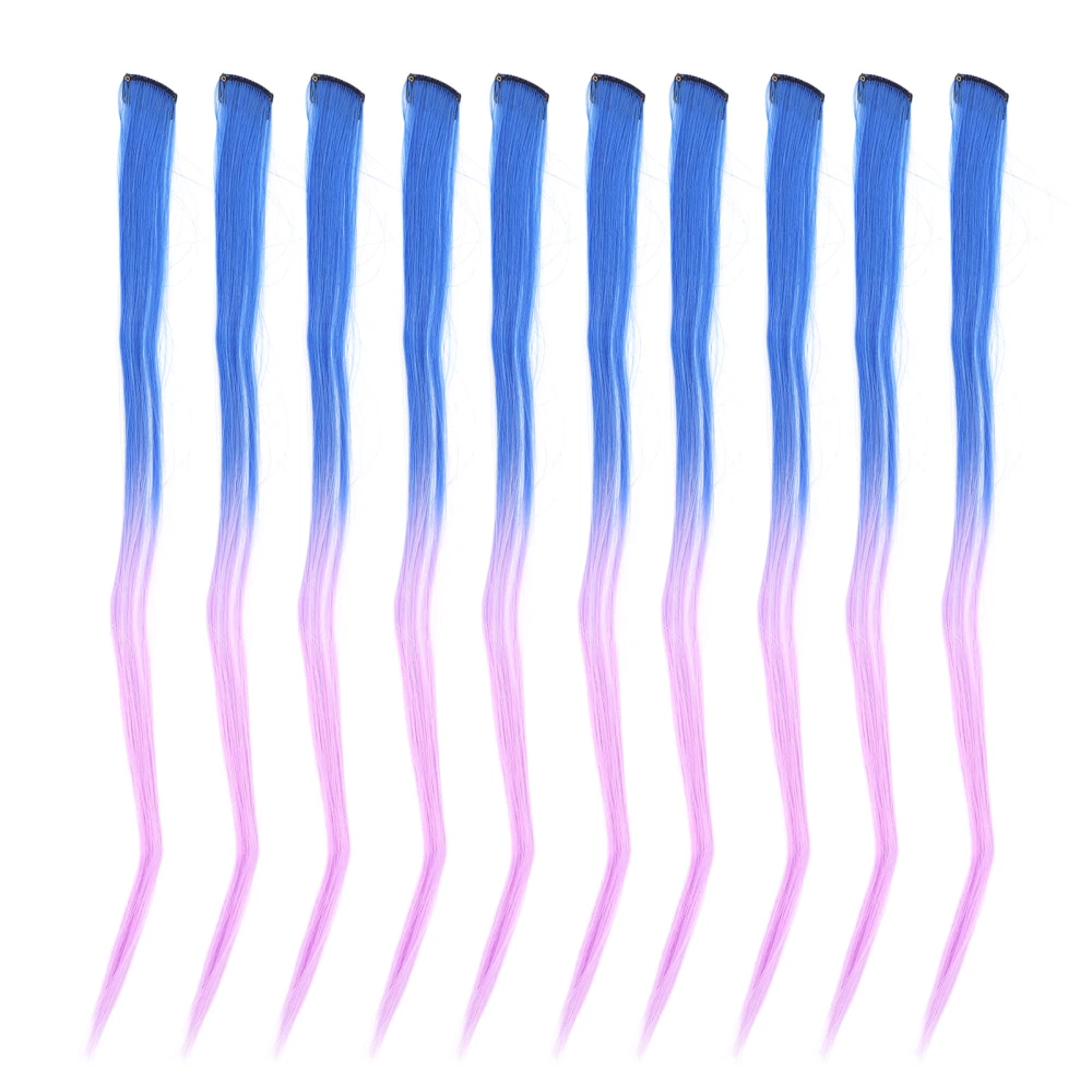 10pcs Highlights Clip Long Hair Individually Wrapped Hair Accessory Clip In Straight Hairpiece Blue Gradient Bright Purple