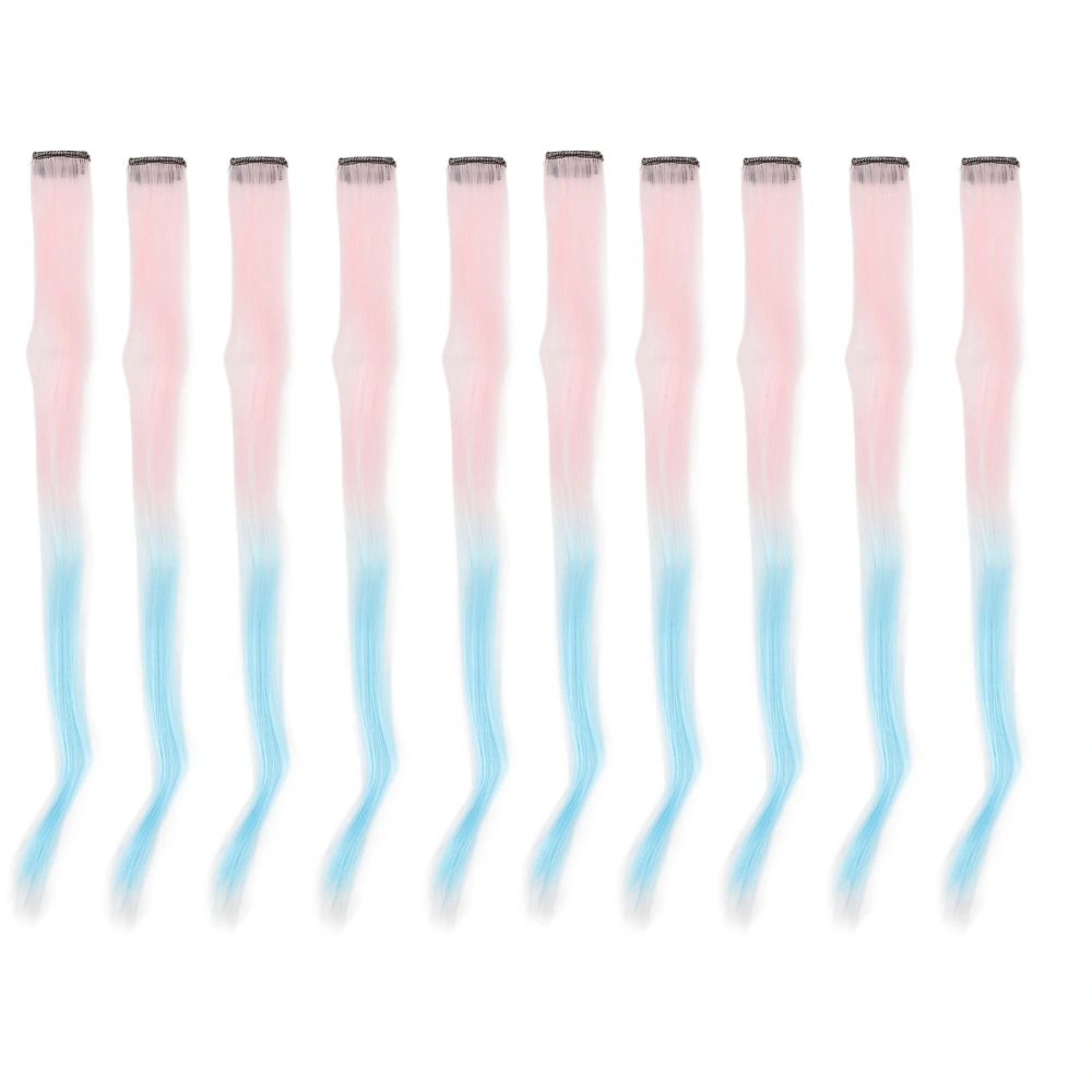 10pcs Colored Clip In Hairpiece Gradient Long Straight Synthetic Hair Extension Hairpiece for Cosplay Party Pink Gradient Sky Blue