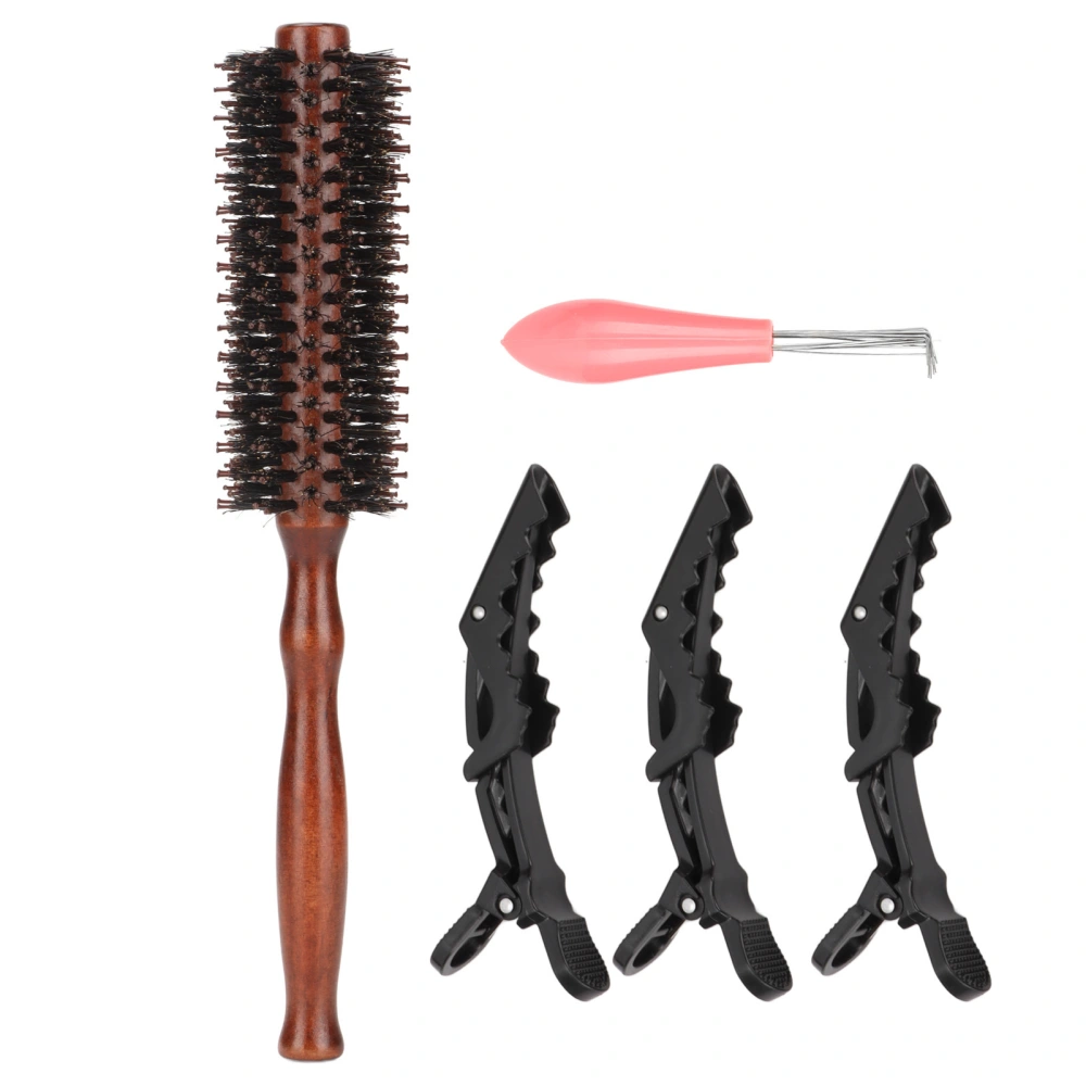 Wodden Round Brush Bristle Round Hair Brush Set Blow Drying Bristle Hair Brush Duckbill Clip Set