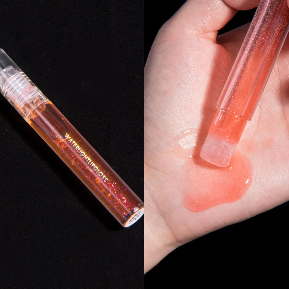 Lip Gloss Transparent Pearlescent Moisturizing Glass Lipstick with Fine Flash Gifts Coral Orange