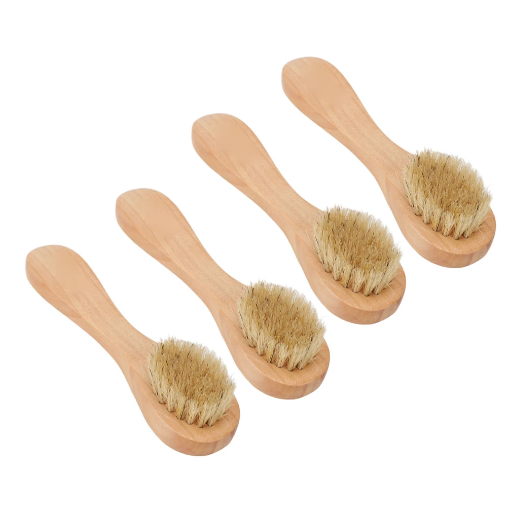 4pcs Exfoliating Face Brush Set Portable Wooden Handle Soft Hair Facial Massage Cleansing Brush