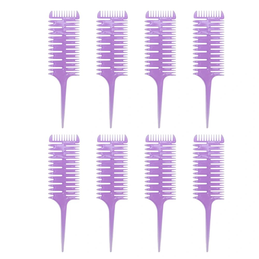 8Pcs Tail Comb 3 Sided ABS Hair Dye Styling Hairdressing Tool Purple for Home Salon