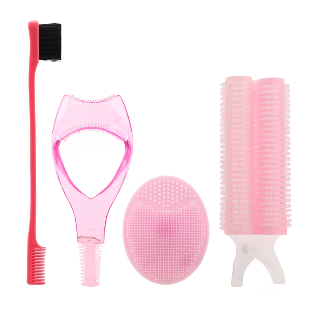 4pcs Brush Set Eyebrow Trimming Comb Hair Curling Clip Facial Cleansing Brush Mascara Guard Applicator Makeup Tool Set