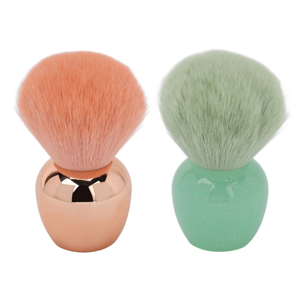 2pcs Handheld Makeup Brush Soft Fluffy Hair Cosmetic Beauty Brush for Loose Powder Blusher Rose Gold Light Green